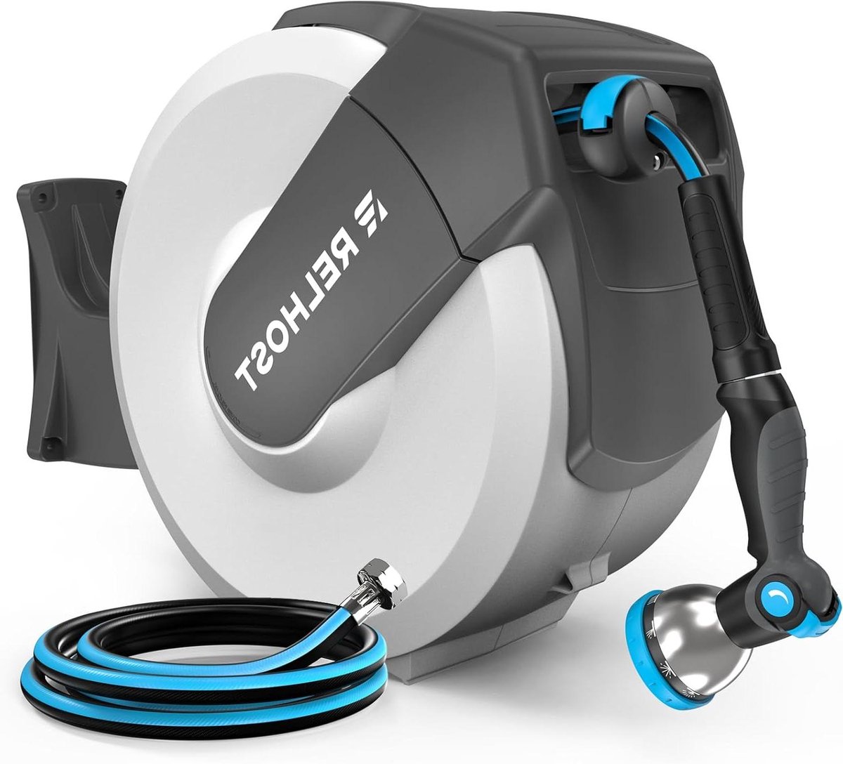 Intrekbare Tuinslang Haspel - Slanghaspel Wandmontage - Tuin Bewateren - Automatisch Terugspoelsysteem - 30 m - Wit & Grijs