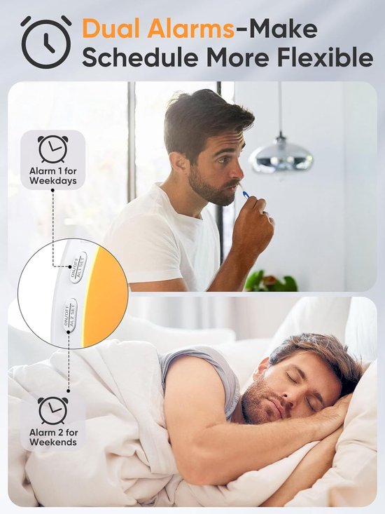 Wekker Zonsopgang - Weklicht Slaapkamer - Rustig Wakker Worden - 25 Natuurgeluiden - 16 x 7.5 cm - Wit — afbeelding 4