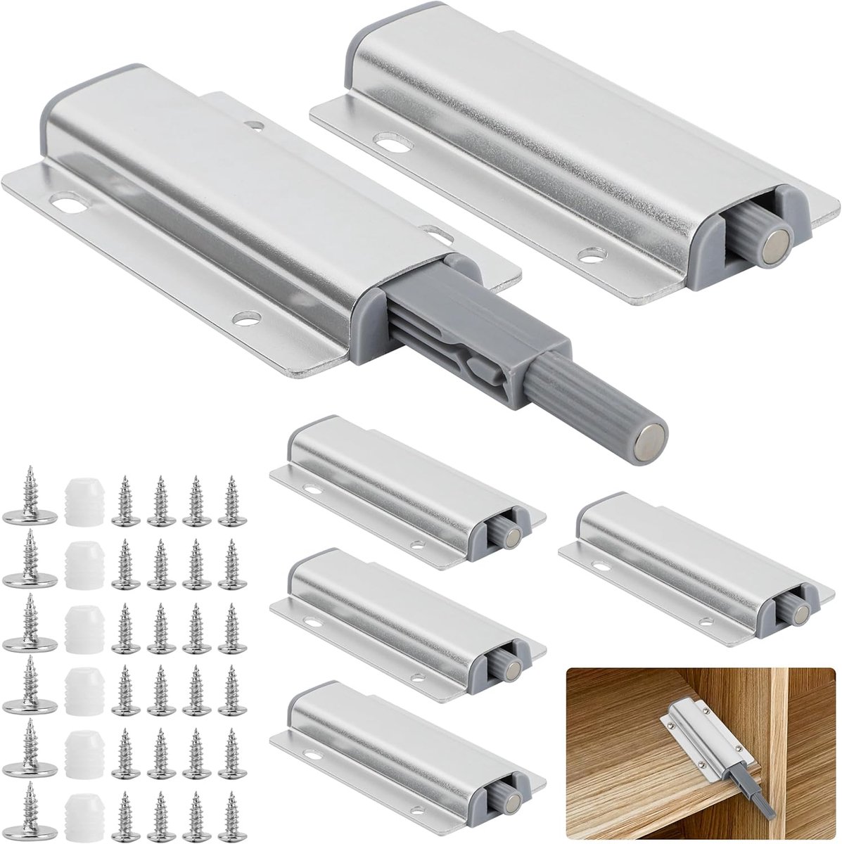 6 stuks drukdeuropener, drukdeuropener Push to Open deuropener met 24 schroeven, push open magneet tip on voor deuren, meubels, laden, drukopener, kastdeur, drukdeuropener, druksluiter