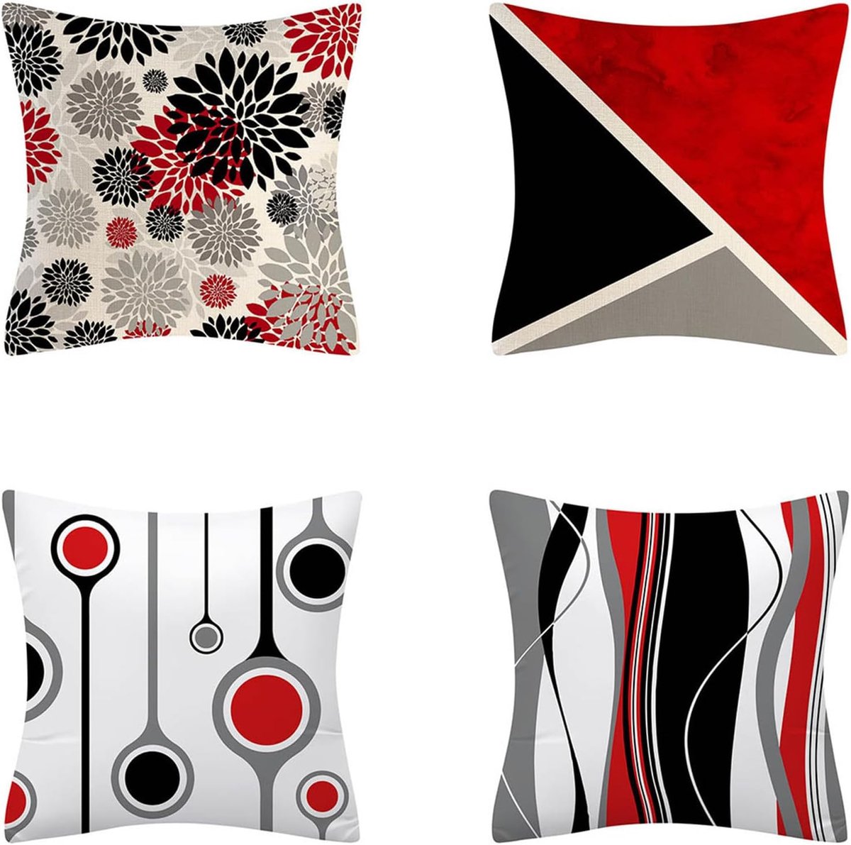 Kussenslopen 65 x 65 cm rood zwart decoratieve kussenslopen linnen vierkante kussenslopen met onzichtbare rits voor bank slaapkamer woonkamer tuin dubbelzijdige kussenslopen