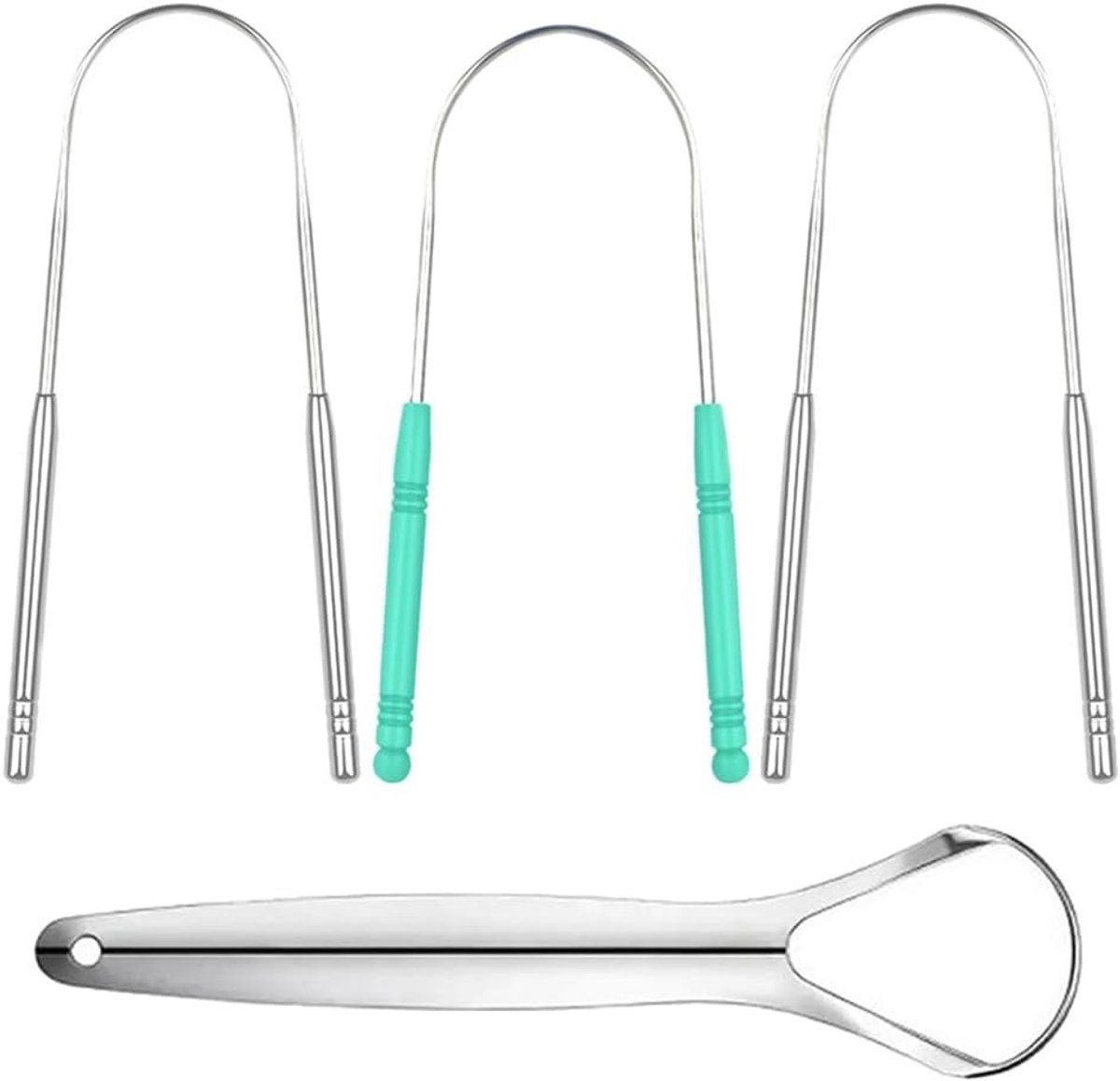 Set van 4 roestvrijstalen tongschrapers voor optimale mondverzorging, herbruikbare tongreiniger voor volwassenen en kinderen, effectief tegen slechte adem