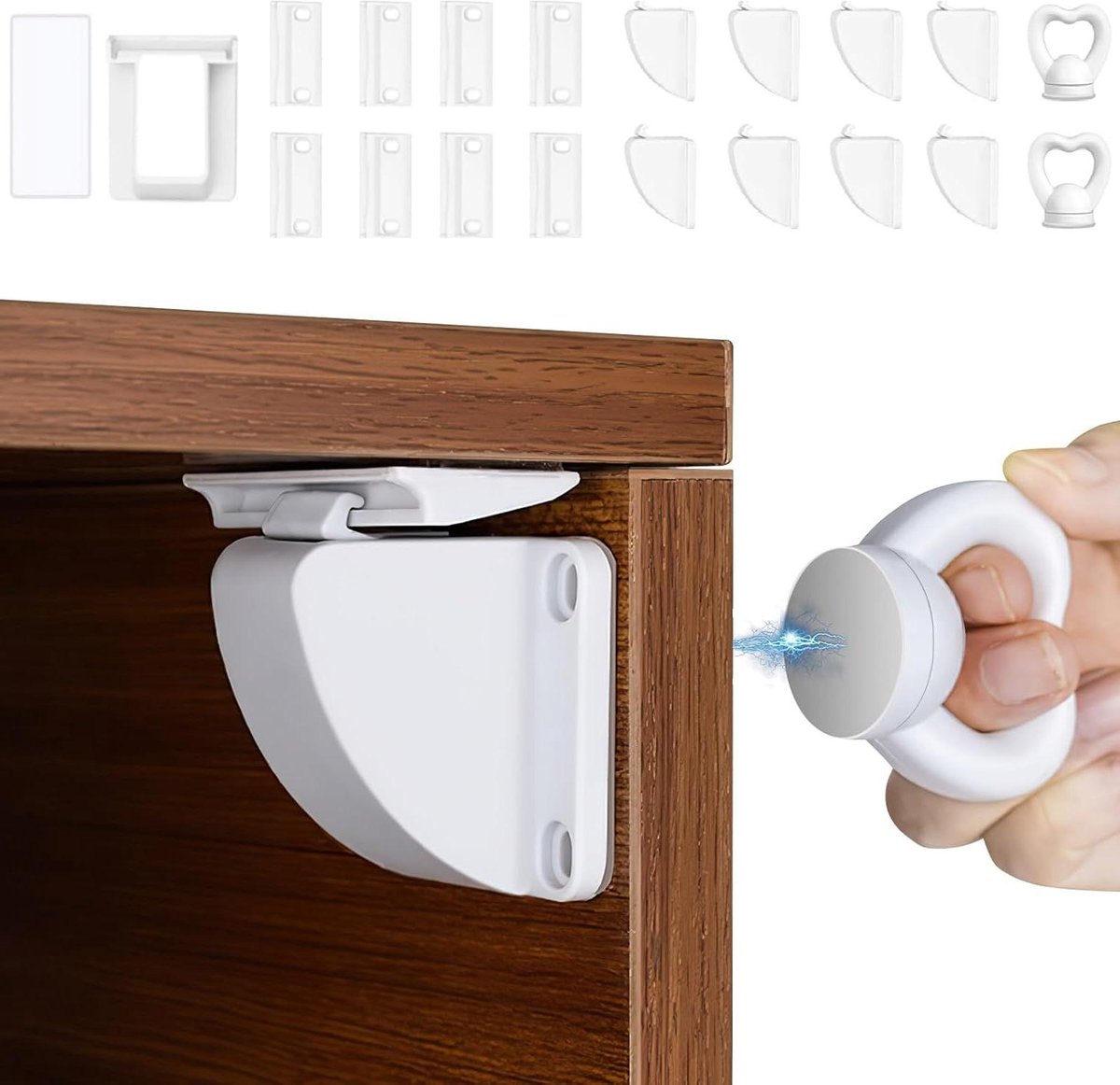 Magnetische Kindersluiting - Onzichtbaar Kastslot - Veilig Kasten Openen - Boren Niet Nodig - 8 Sloten 2 Sleutels - Wit