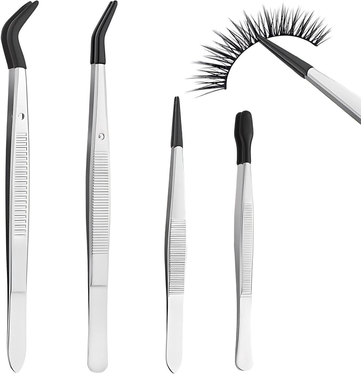 Ambachtelijke Pincetten Set - Precisie Tangen - Modelbouw Hobby - Ergonomisch Ontwerp - 4 Maten 109-158mm - Zilver Zwart