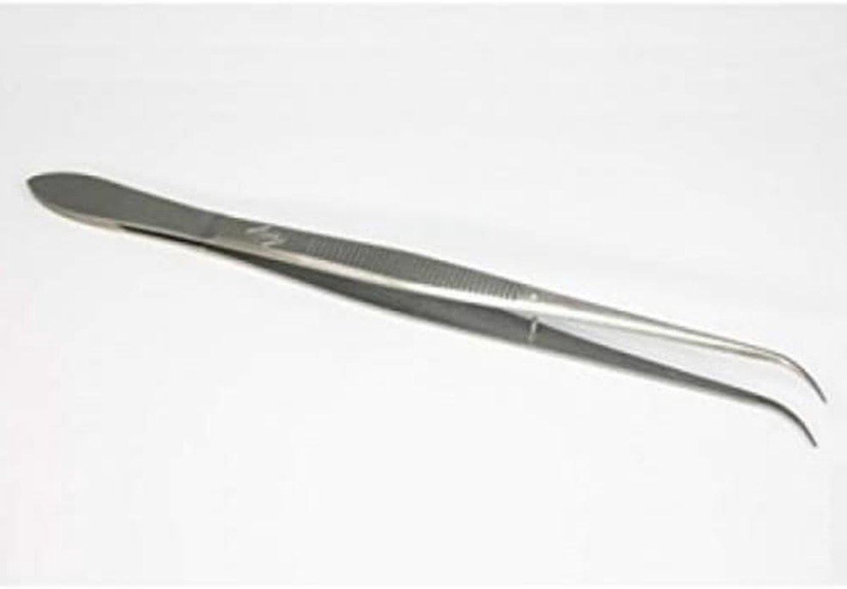 Lange pincet - Gebogen punt - Precisiewerk - Gekartelde grepen - 160mm - Metaal