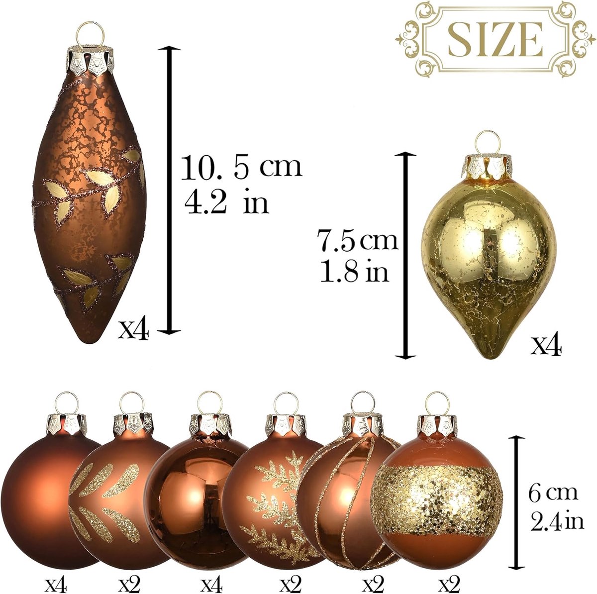 Kerstballen Set - Decoratie Ballen - Kerstboom Versieren - Origineel Ontwerp - 24 Stuks - Brons Goud – foto 6