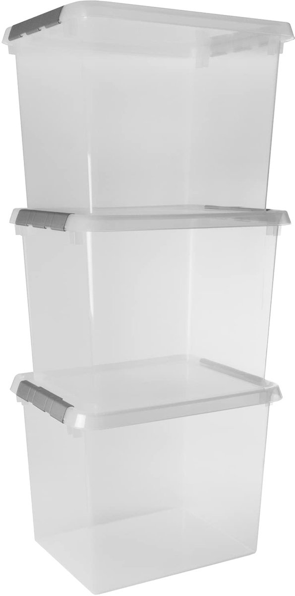 Opbergbox set van 3-52L transparant metaal