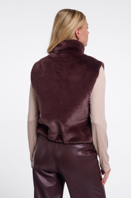 Dames gilet van Rino & Pelle in chocoladebruin. De achterkant van het vest is hooggesloten en zonder mouwen.