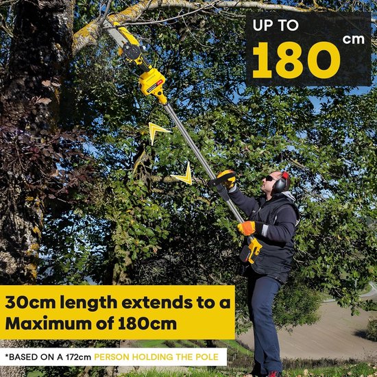 Accu Snoeischaar - Telescoop Snoeier - Boom Snoeiwerk - Borstelloze Motor - Tot 1.8 Meter - Geel — afbeelding 2
