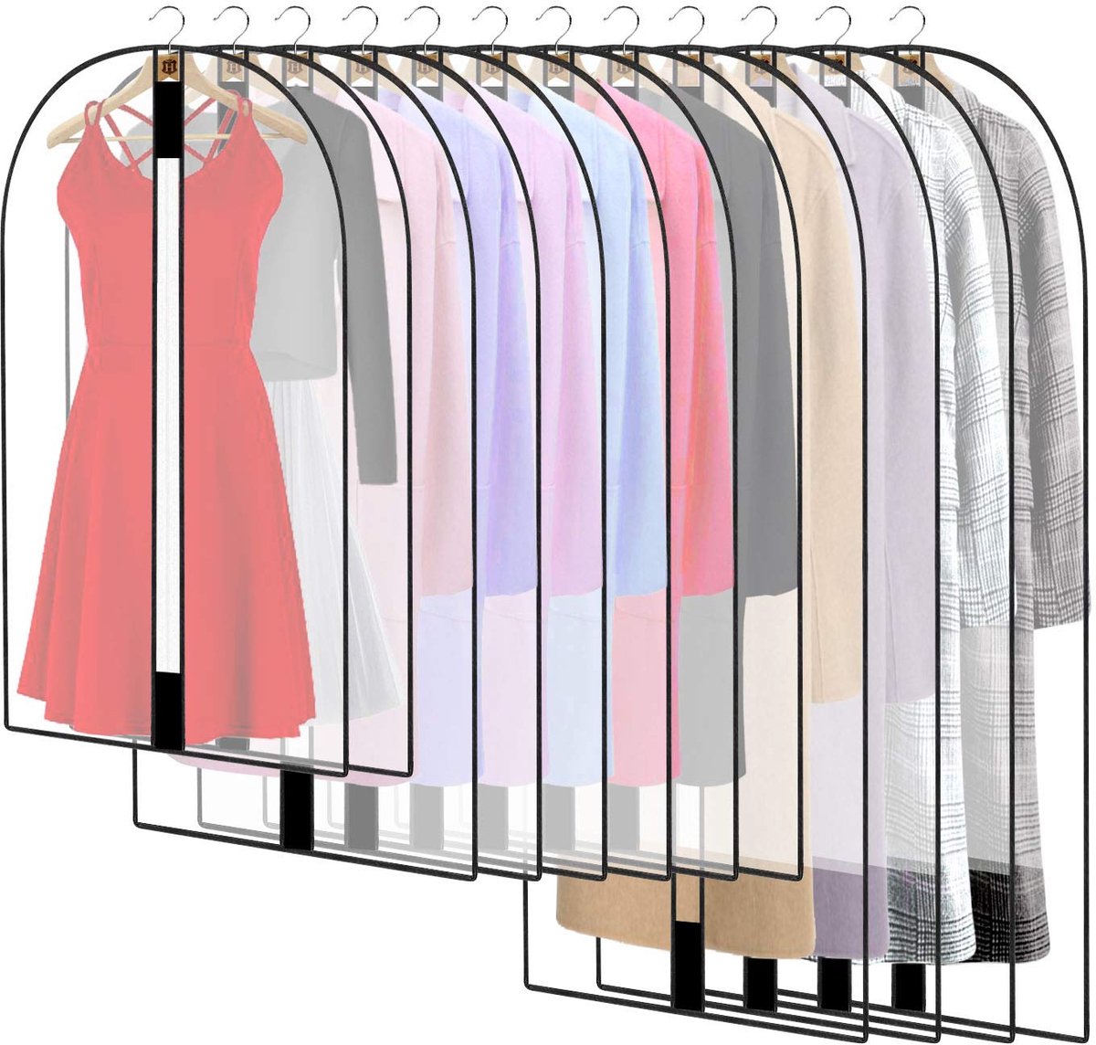 12 Stuks Kledingzak, ademende stof kleding zakken, transparant kledinghoes, kledingbescherming, beschermhoes voor bruidsjurken, avondjurken, kleding, mantels, shirts, pakken, jas, lange ritssluiting