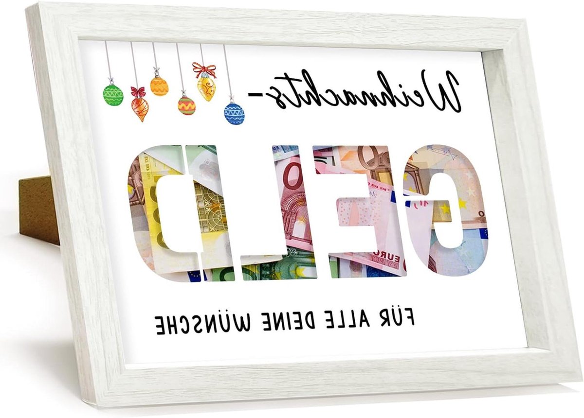 Kerst Geld Cadeau - Cadeauverpakking Geld - Cadeau Geven - Houten Frame - 23 x 17 x 2 cm - Houtkleur