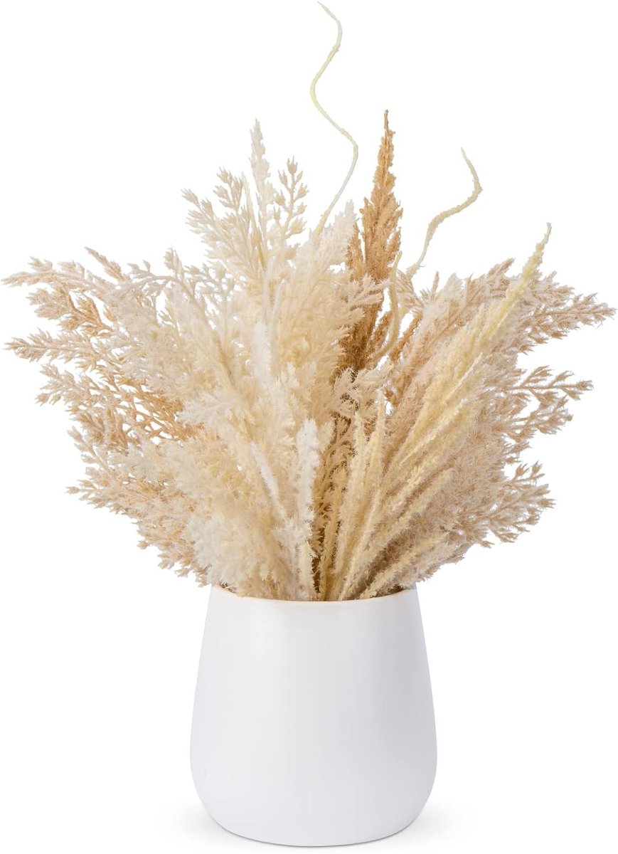 Fluffy Faux Pampas Grass met Vaasje - Dried Flowers voor Bohemian Decoratie, Bruiloft en Thuisgebruik