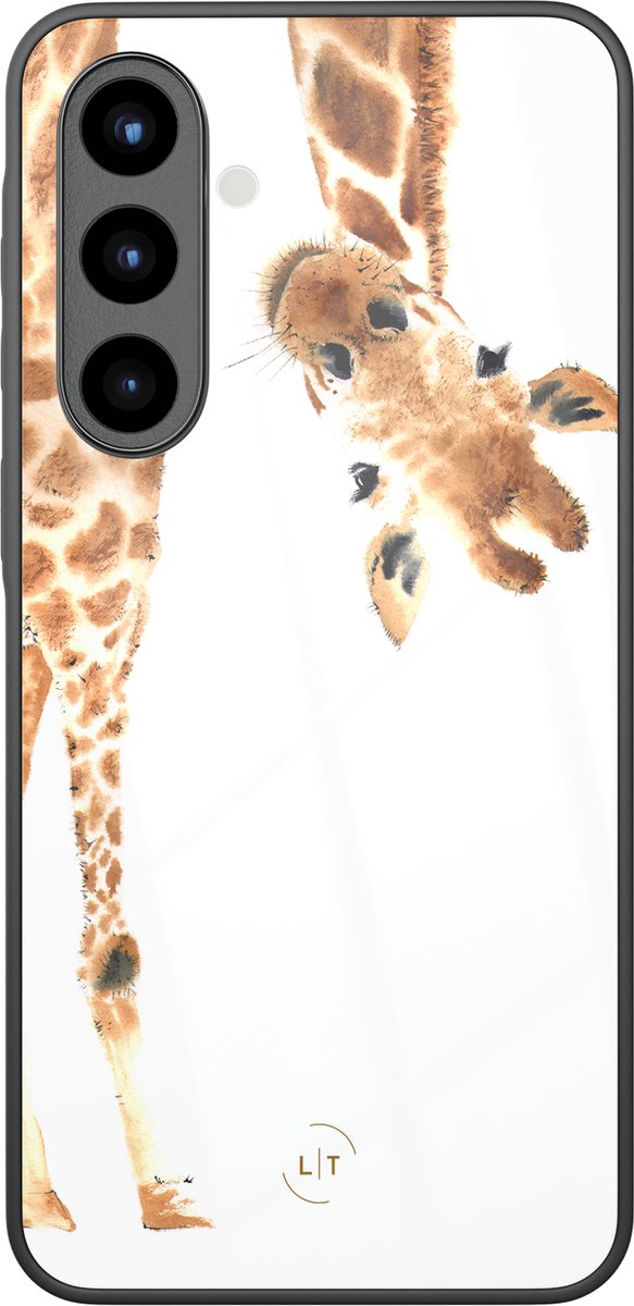 Hoesje geschikt voor Samsung Galaxy A56 - Giraffe - Luxe Glazen Hardcase - Giraffe - Bruin