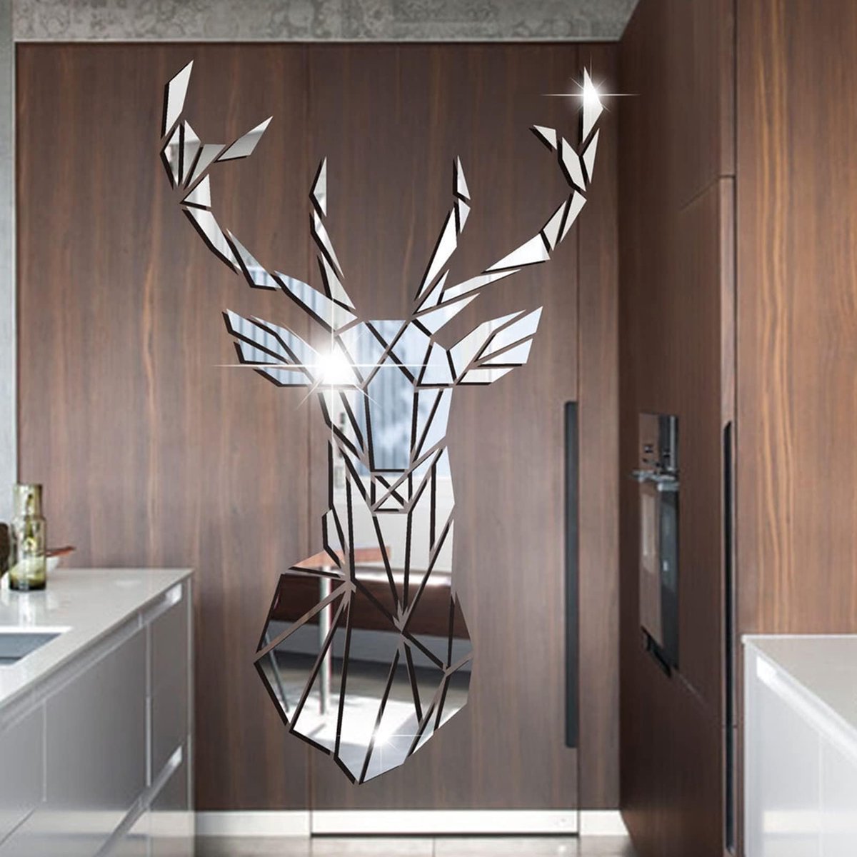 spiegel muursticker | Spiegeltegels wandspiegel zelfklevend hert acryl muursticker 3D kunst decoratie muursticker voor thuis woonkamer slaapkamer muurschildering