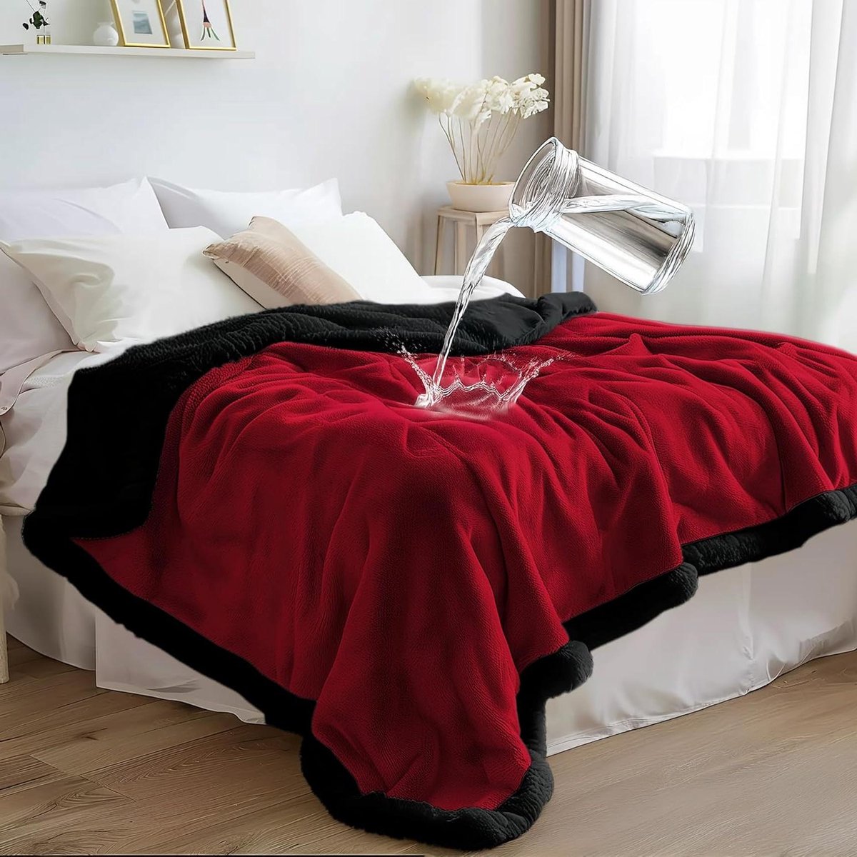 Waterproof Fleece Deken - Sherpa Plaid - Bescherming en Comfort - Dubbelzijdig Zacht - 127 x 152 cm - Rood/Zwart