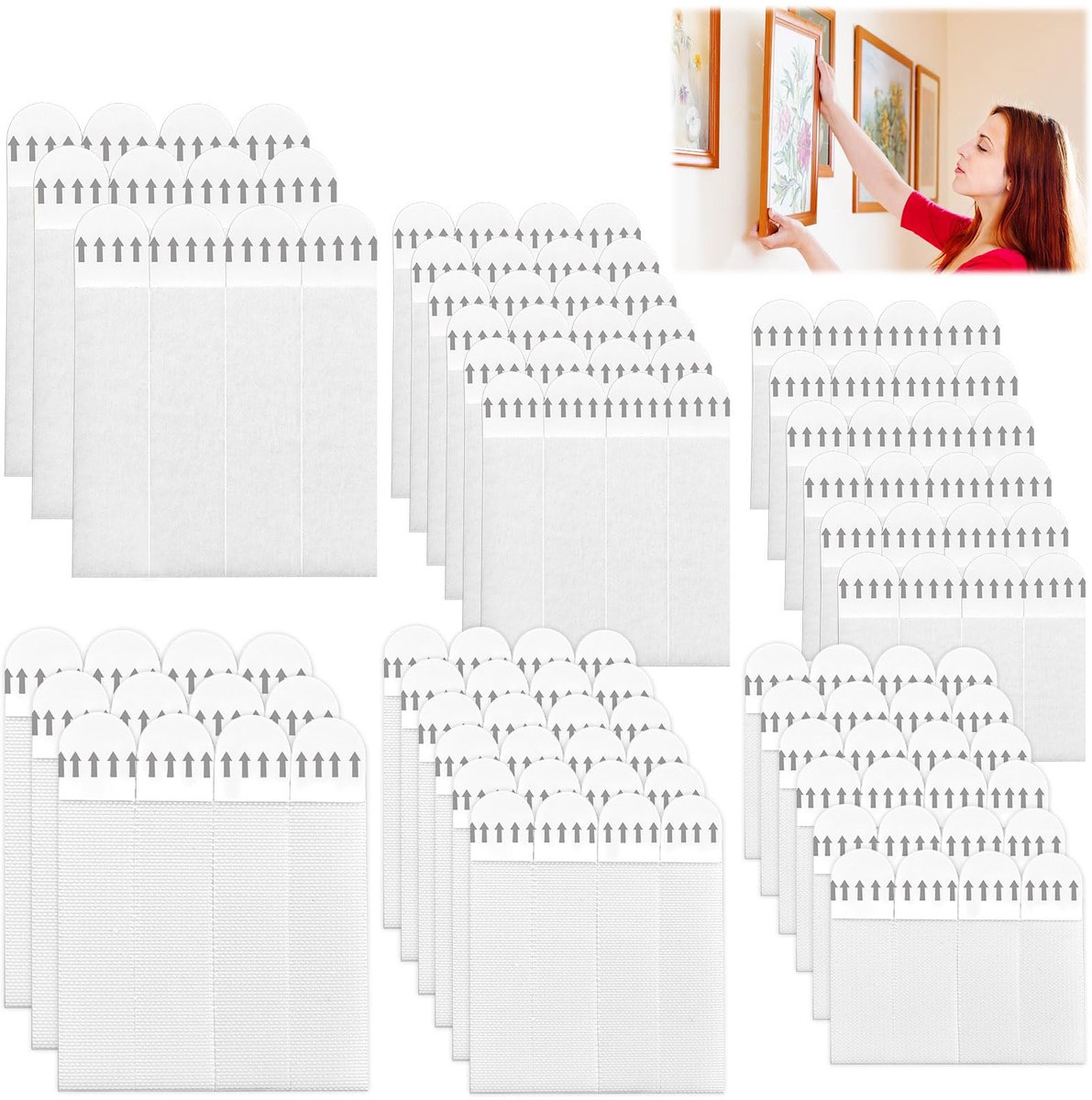 60 paar dubbelzijdige krasbestendige plakstrips voor het ophangen van foto's en knutselwerkjes, boren niet nodig, in 3 maten, voor wandmontage, geen boren nodig.