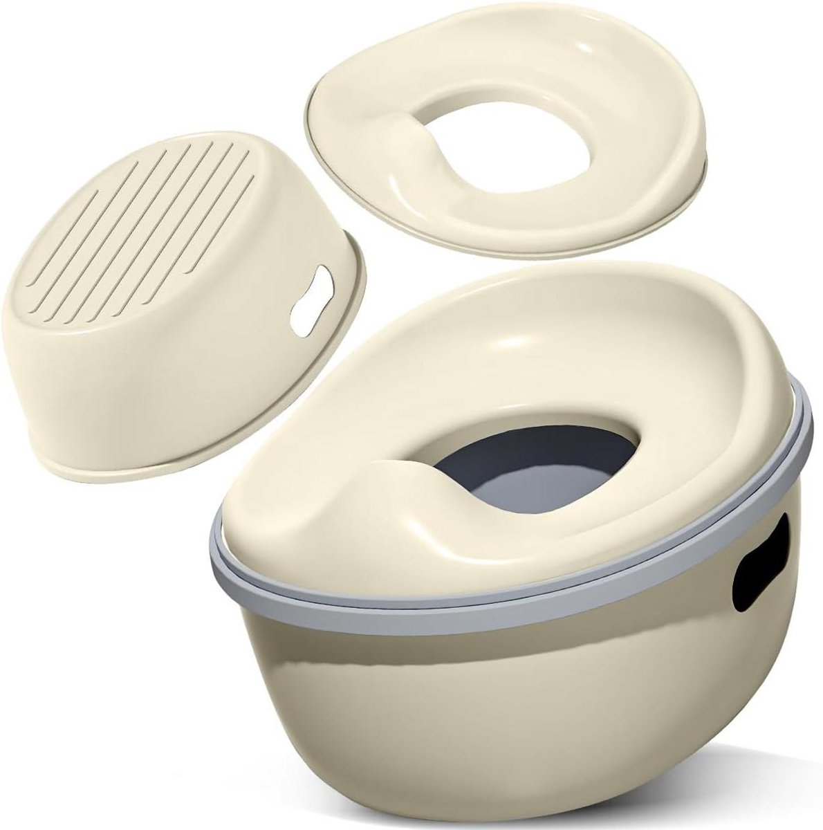 Kinder Potje en Kruk - Zindelijkheidstrainer - Zindelijkheidstraining - 3-in-1 Groeiend Systeem - Tot 25kg - Beige