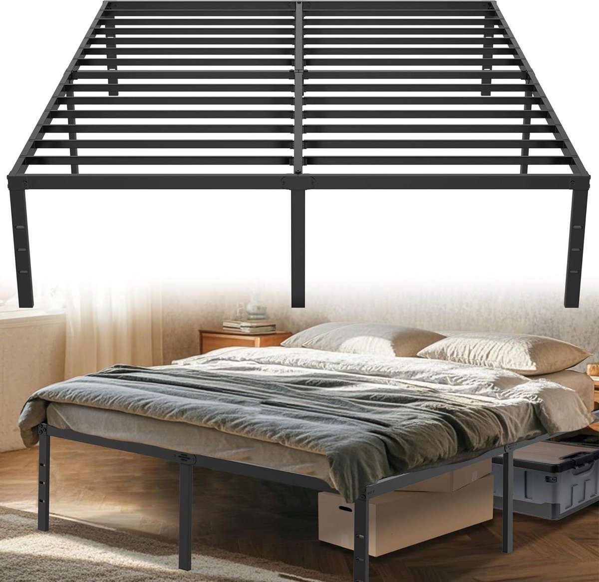 Metalen Bedframe - Platformbed Jeugdbed - Opbergruimte Creëren - Industrieel Design - 160 x 200 cm - Zwart