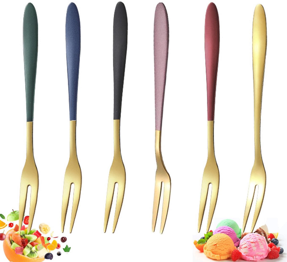 6 Stuks Fruitvorkje, Taartvorkset, Roestvrij Stalen Dessertvorken Taartvorkjes voor Salades Voorgerechten Snack Cake Dessert Bruiloft Verjaardag Feestje