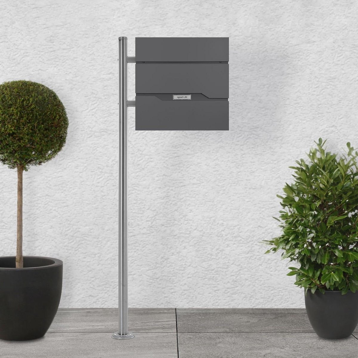 Brievenbus met krantenvak - Postbus staander - Post ontvangen - Gepoedercoat roestvrij staal - 425 x 10 x 120 cm