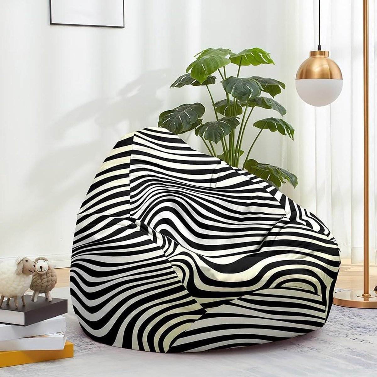 Zitzak Stoel - Zitzakhoes Opbergzak - Ontspannen Zitten - Vulling Naar Keuze - 100 x 120 cm - Zebra Strepen