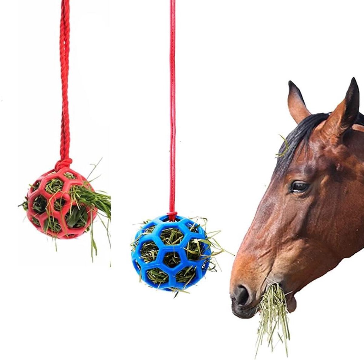 Paarden Voerbal - Hooi Dispenser - Paard Bezig Houden - Duurzaam TPR Materiaal - Diameter 14cm - Blauw