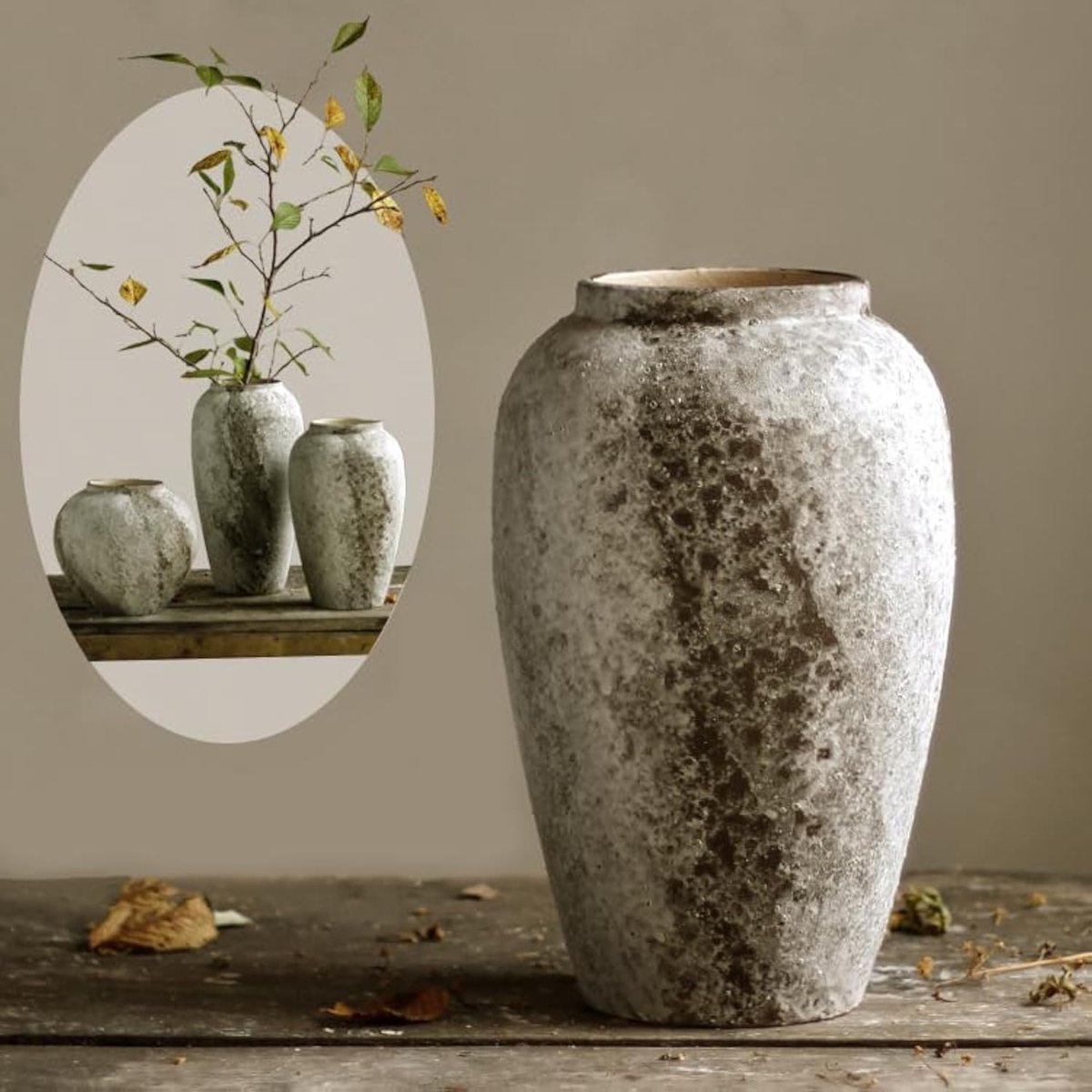 Rustieke keramische bloemenvaas, vintage hoge vloer vaas boerderij decor, grote vazen voor woonkamer entryway tafel middelpunt decor, terracotta vazen aardewerk klei vaas (B-30cm)