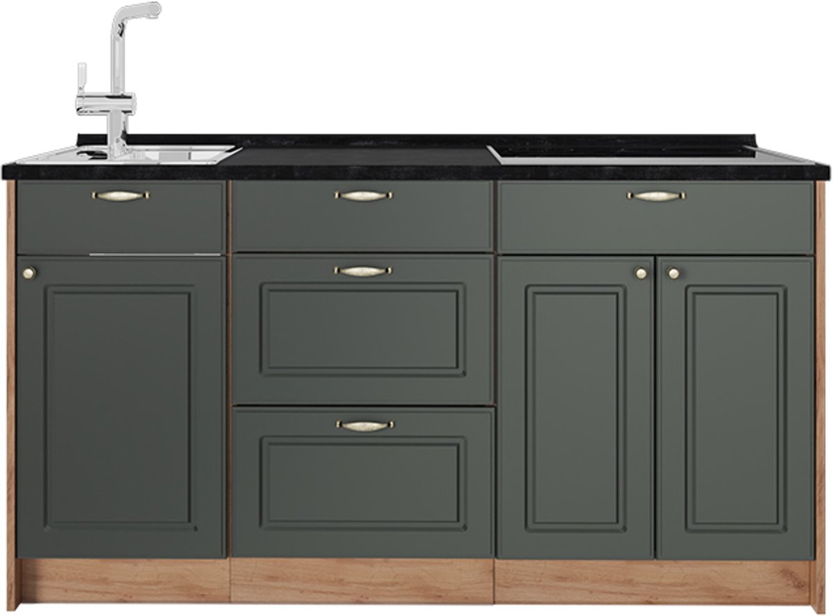 Vicco Keukenblok Fame-Line, Groen-Goud Landhuis, 150 cm, WB Antraciet