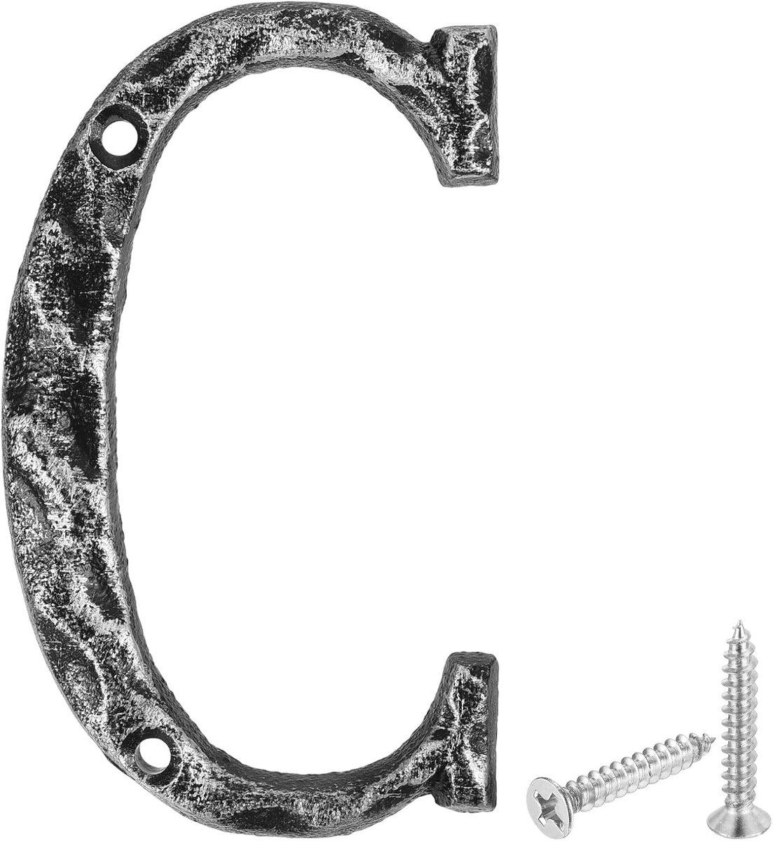 Huisnummer, metalen letters, alfaat, huisnummerbord, 14 cm, gietijzeren wandletters, letters C, buitenletters voor kantoor, brievenbusbord, zwart en zilver