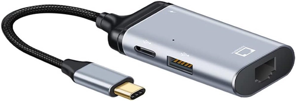 4-in-1 USB-C Hub met Gigabit Ethernet, USB-A, USB-C Data en 65W Power Delivery