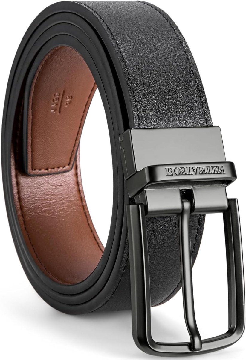 Leren Riem - Herriem Dubbelzijdig - Casual Gebruik - Omkeerbaar - 3.5 cm Breed - Zwart/Bruin