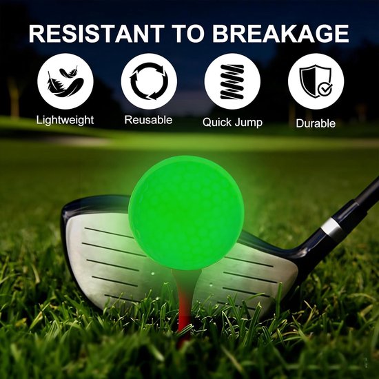 Golfballen - Glow in the dark ballen - Avond Golfen - Zelf oplichtend - 6 stuks - Groen — afbeelding 2