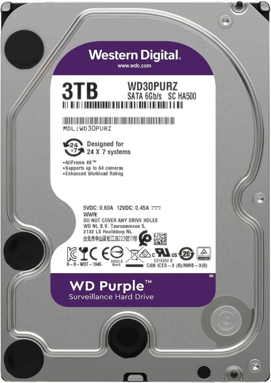 Interne Harde Schijf - Opslag Schijf - Beveiligingsopnames - Ontwikkeld voor 24/7 - 3 TB - Paars van Interne Harde Schijf — afbeelding 5