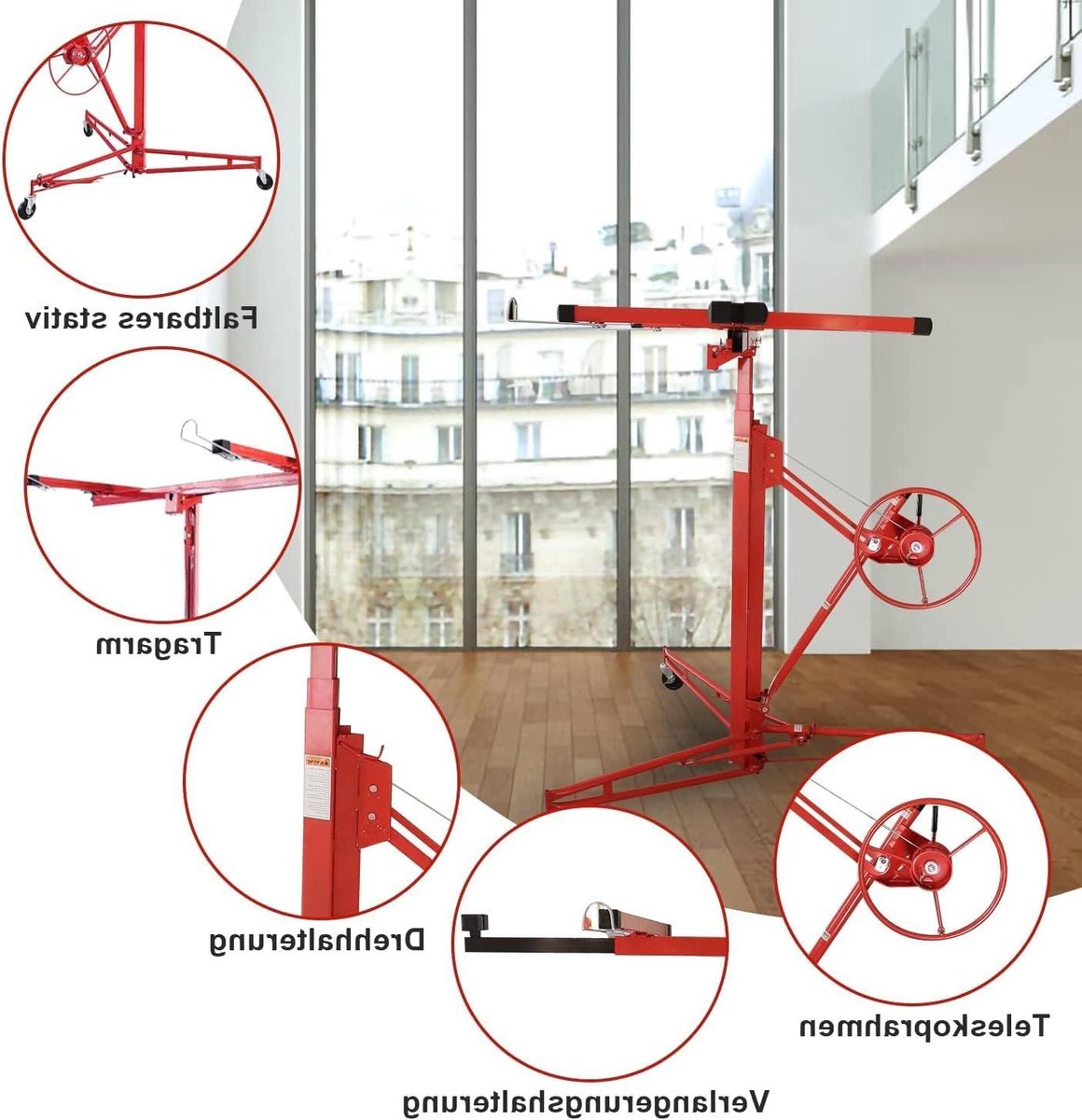 Platenlift XXL - Gipsplaatlift Vouwbaar - Plafonds Monteren - Inklapbaar XXL Model - 140-350 cm - Zilver