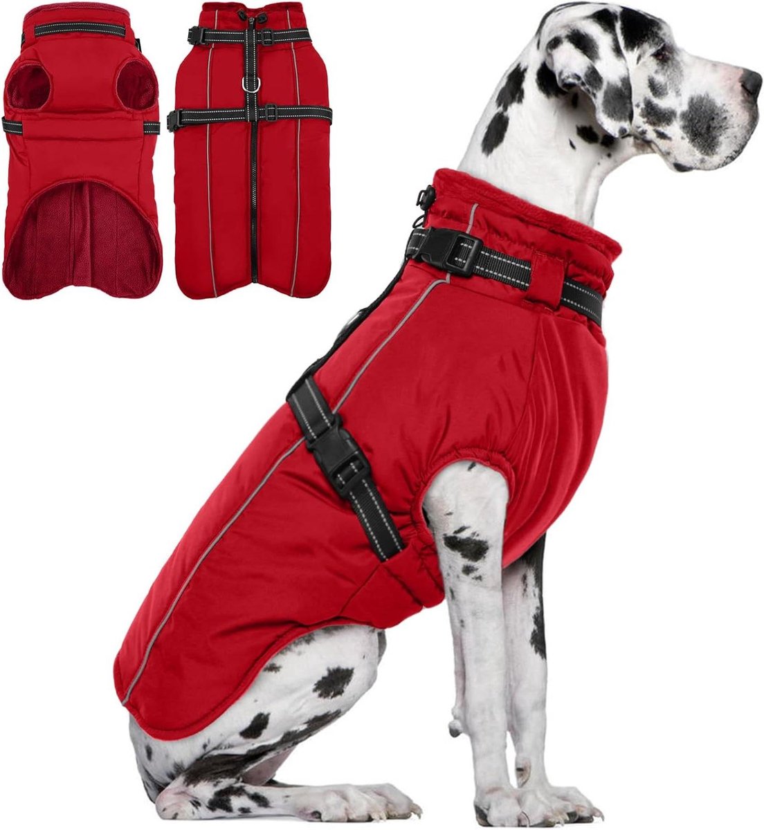 Hondenjas met Harnas - Winterjas Hond - Buitenactiviteiten Hond - Waterdicht Fleece - 2XL - Rood