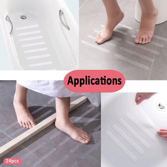 24 Stuks Antislip Stickers voor Badkuip, Douche en Trap - Veiligheid Grip Strips (Roze) van Merkloos — afbeelding 2