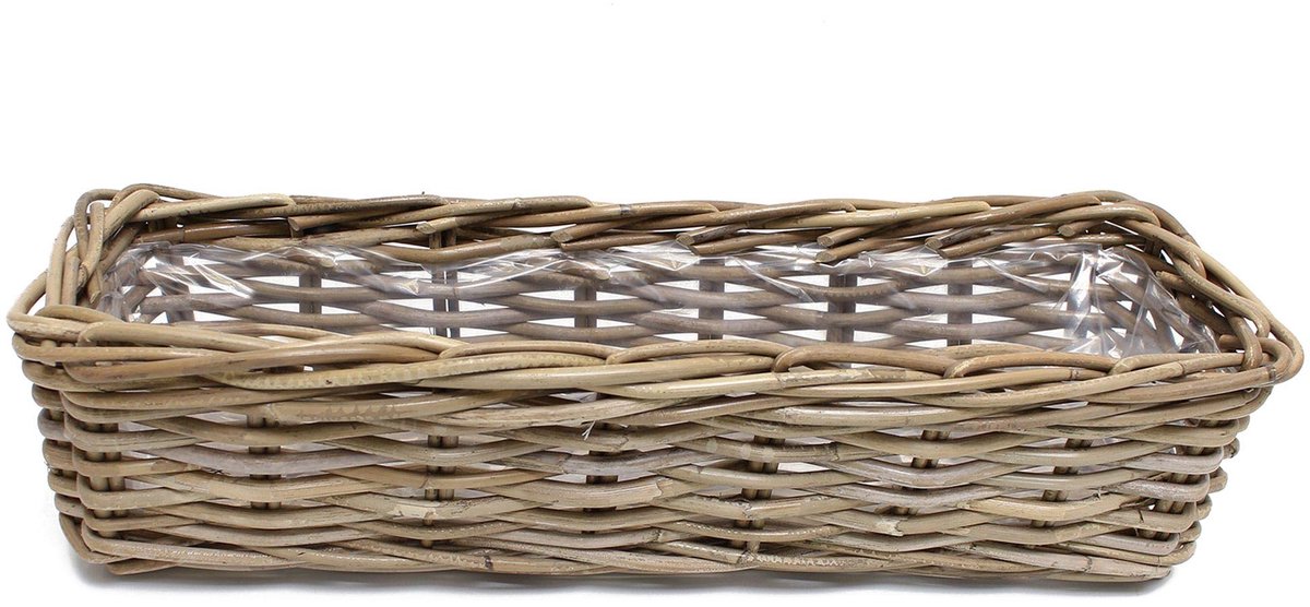 FLECHTWAREN Plantenbak rotan, groot, koboo-grijs, met folie afmetingen: ca. 60 x 16 x 15 cm