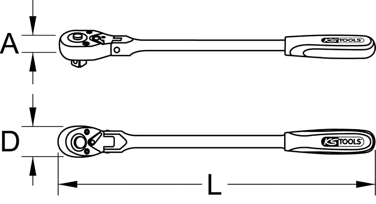 Omschakelbare ratel - Scharnierende kop - Klus Klussen - 72 tanden mechanisme - Extra lang - Zilverkleurig