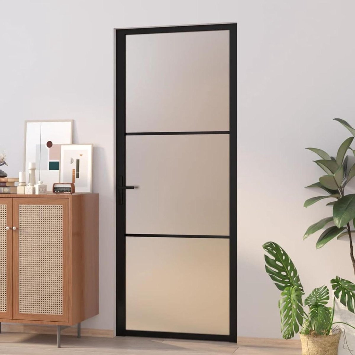 Glazen Binnendeur - Vleugeldeur Studio - Privacy Creëren - Matglas Afwerking - 83 x 201.5 cm - Zwart