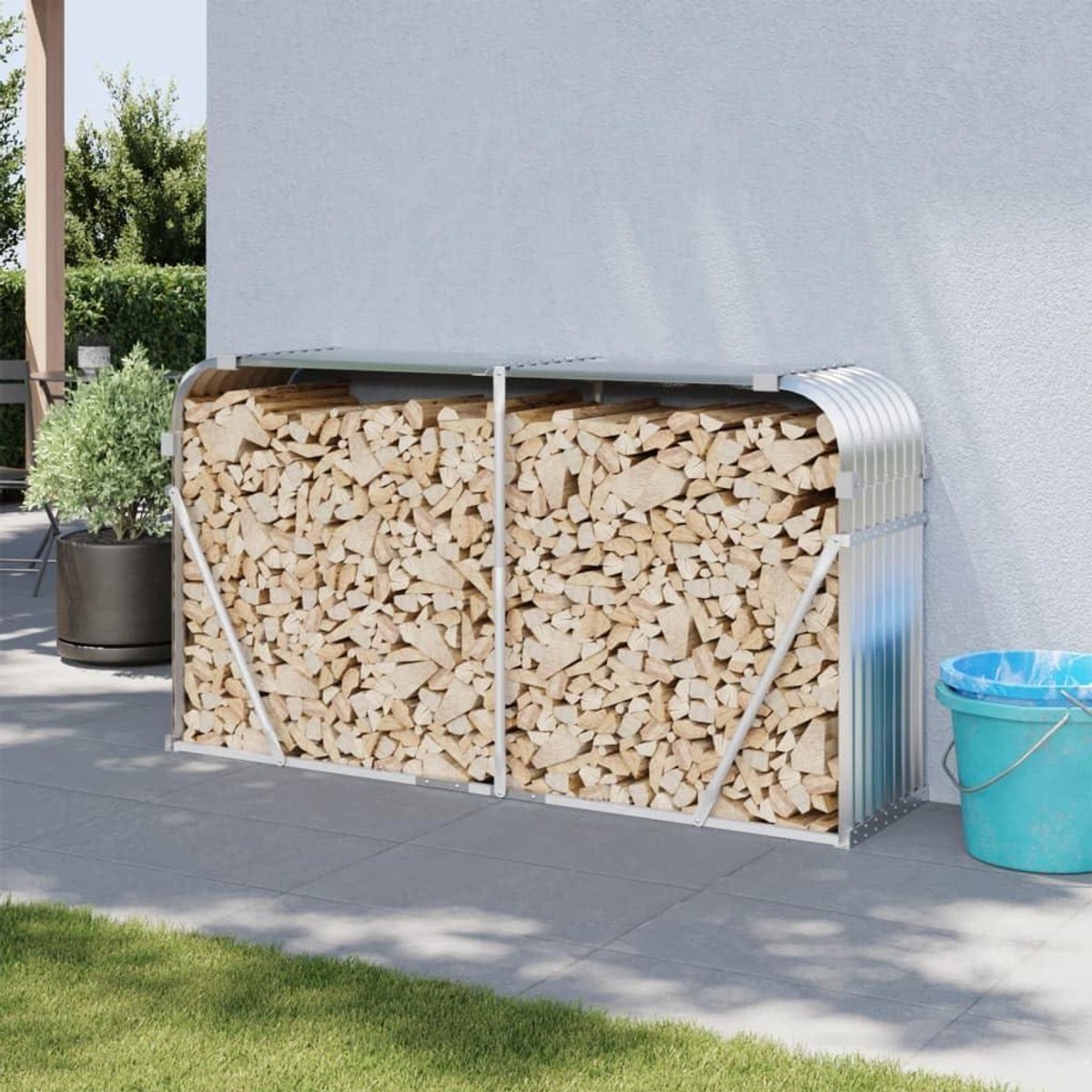 Houthaard Rek - Houtopslag Buiten - Haardhout Opslaan - Verhoogde Ventilatie - 180 x 45 x 100 cm - Zilver