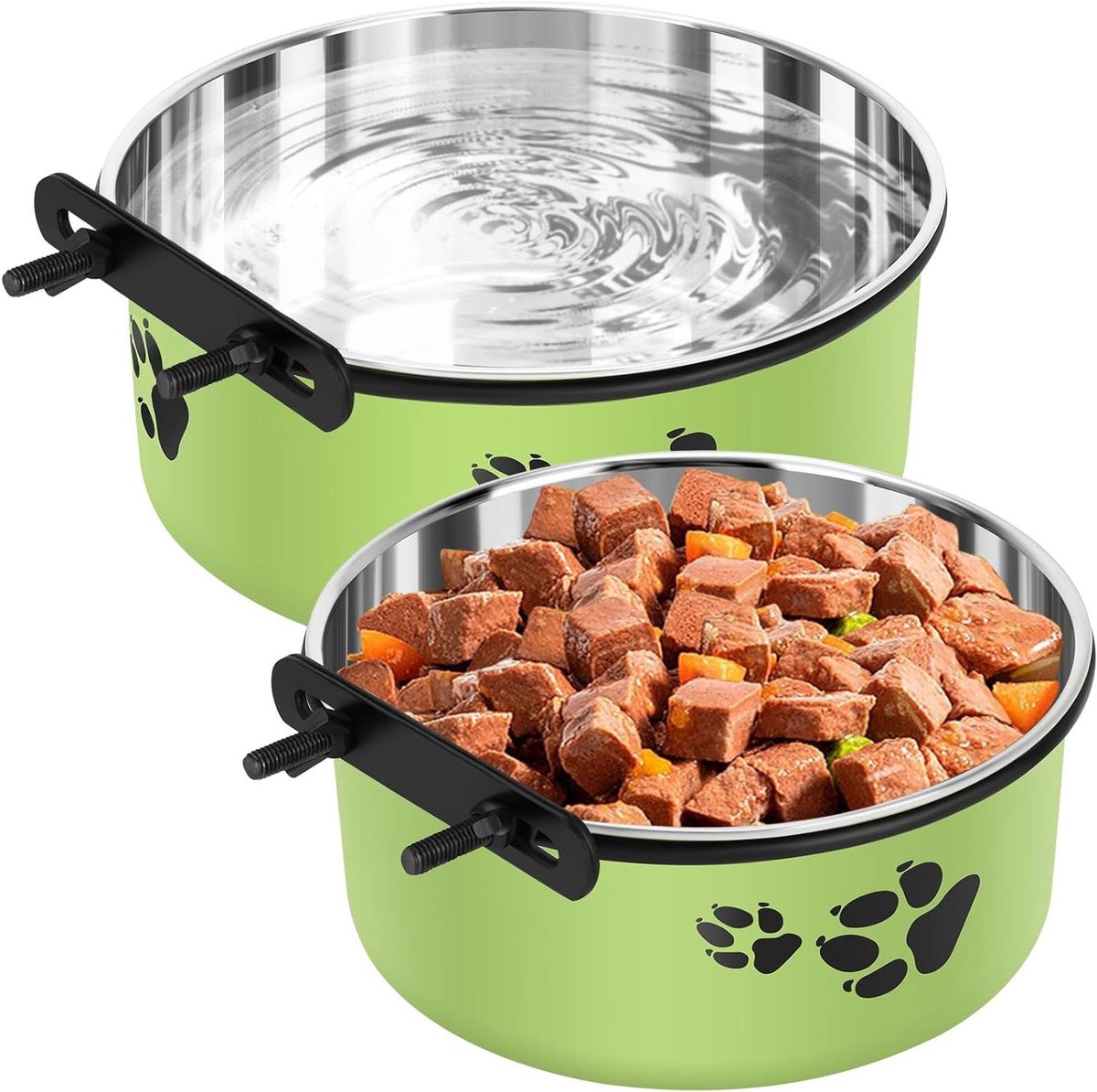 Honden waterbak set - Voerbakken hondenkrat - Voorkom morsen - Roestvrij staal - 2 stuks 1580 ml - Groen