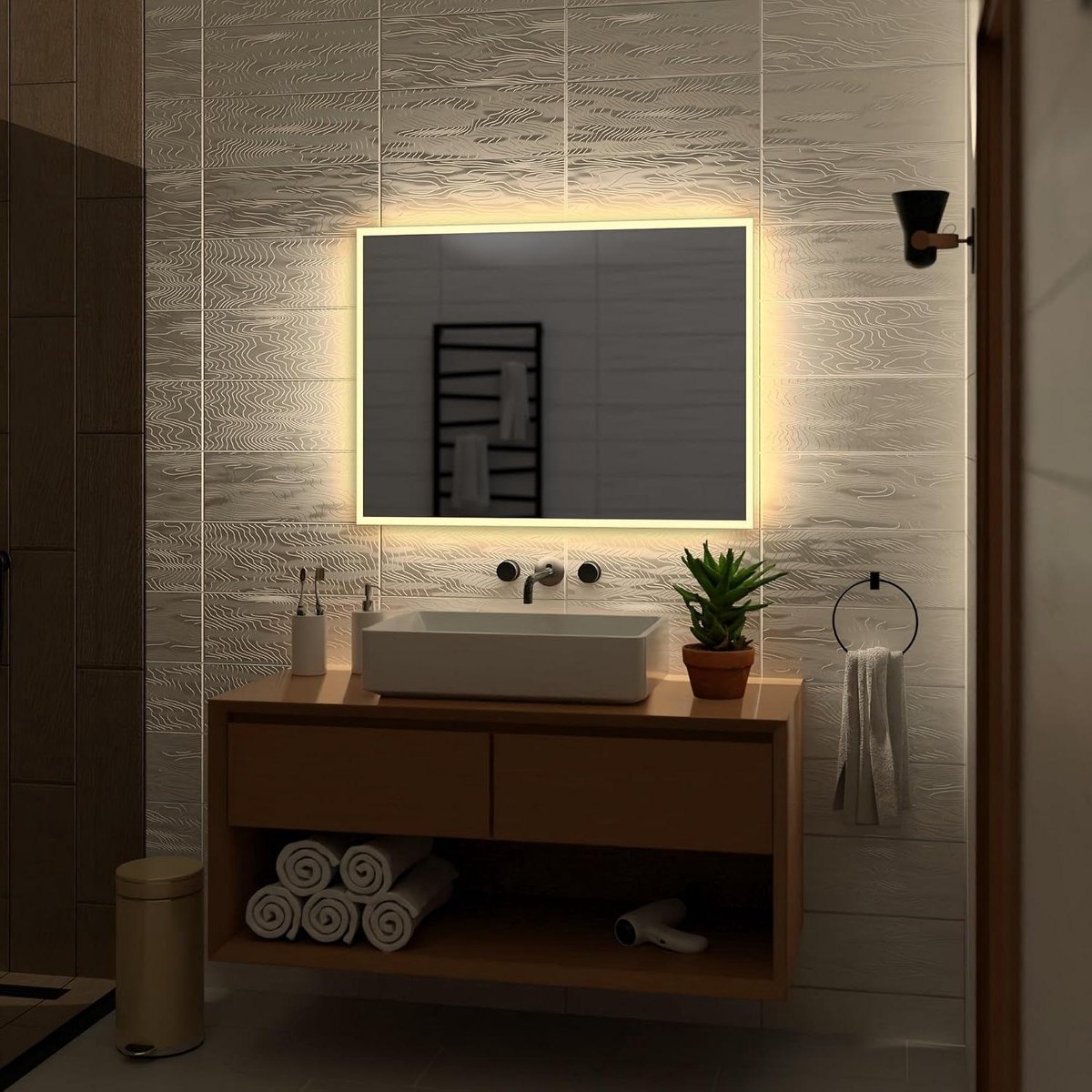Ronde Hangspiegel met Warm Wit LED Licht - Badkamerspiegel