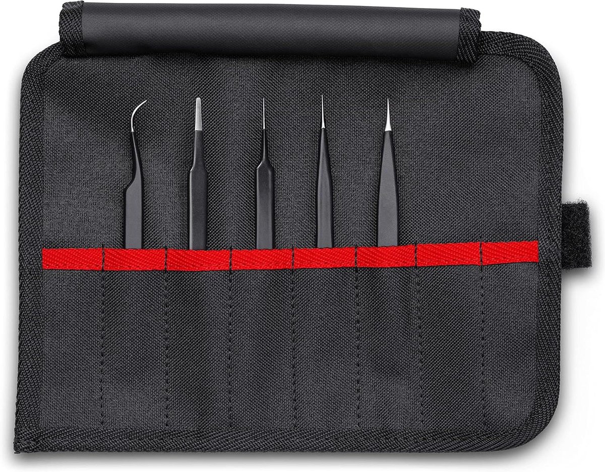 Pincet Set - Roestvrijstalen Pincetten - Precisiewerk - ESD Veilig - 5 Stuks - Zwart