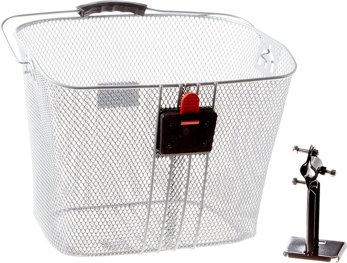 Fietsmand Snelspanner - Fietsaccessoire Mand - Boodschappen Vervoeren - Plastic Gecoat Staal - 34x25x26 cm - Zilver