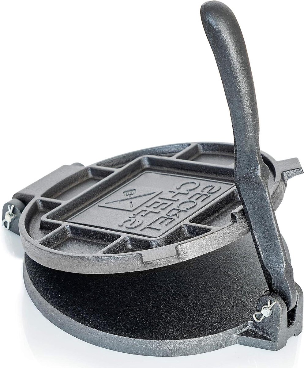 Gietijzeren Tortillapers - Tortilla Maker - Mexicaanse Gerechten Maken - Traditionele Oude Stijl - 8 Inch - Zwart