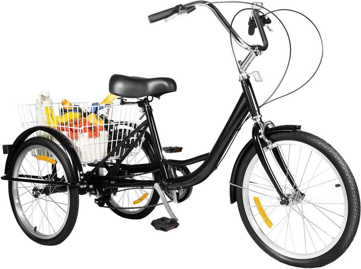 Driewieler - Ouderentricycle Fiets - Boodschappen Doen - Stabiel Triangel Frame - 20 Inch - Zwart