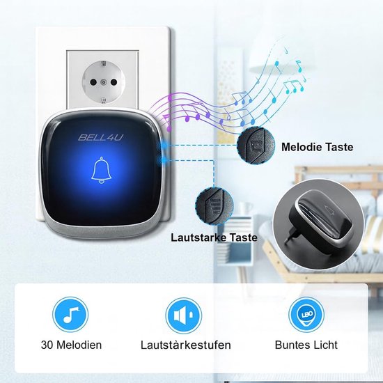 Draadloze Deurbel - Zonder Batterij - Huis Beveiligen - Kinetische Energie - 11 x 7 x 7 cm - Wit — afbeelding 2