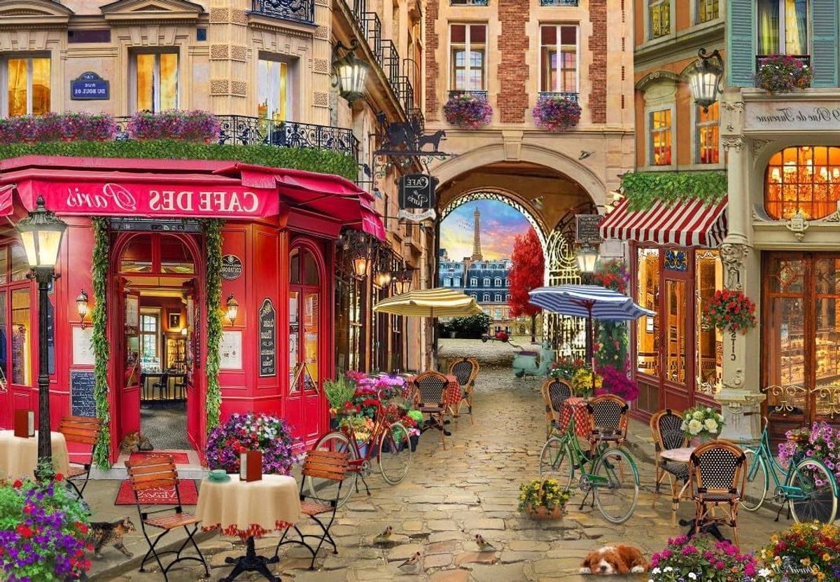 Puzzel 1000 Stukjes - Cafe des Paris - Uitdagende Legpuzzel Karton