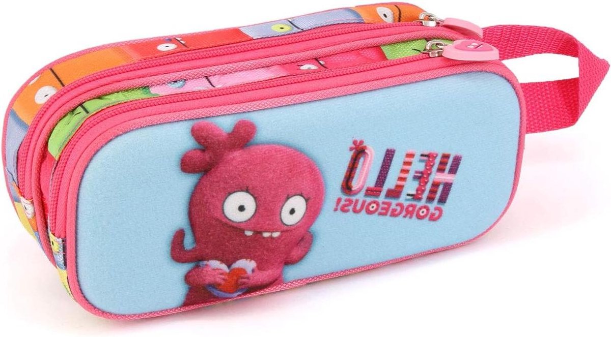 Etui Dubbel Vak - Pennendoos Opbergdoos - Spullen Organiseren - Reliëf Voorkant - 22 cm - Meerkleurig