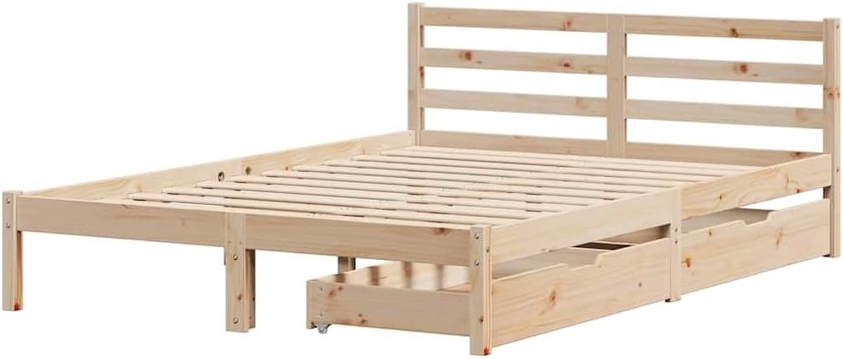 Bedframe met lades - Tweepersoonsbed - Slaapkamer inrichten - Massief grenenhout - 140x200 cm - Naturel