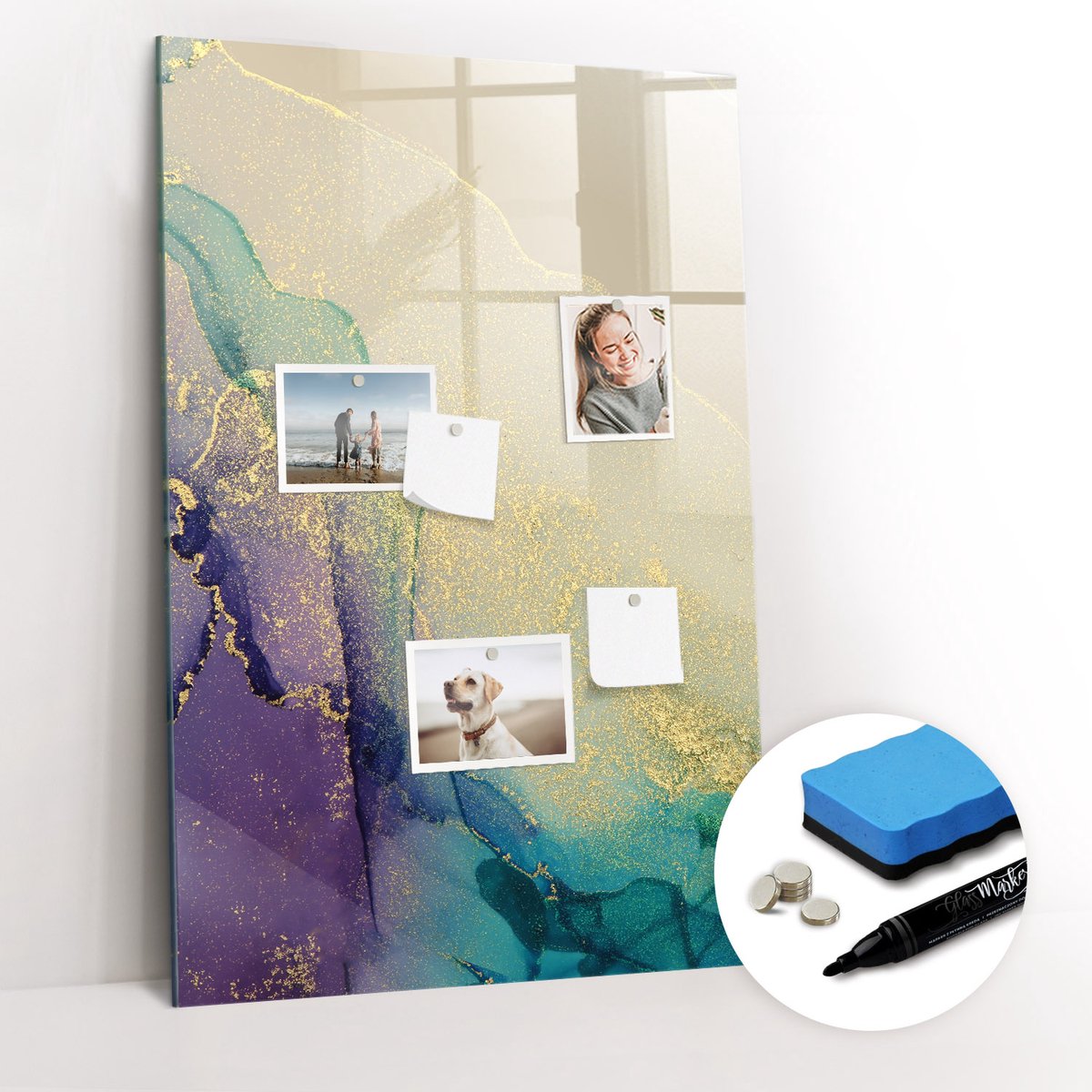 Tulup Whitebord - Kleurrijk pastelkleurig marmer - 60 x 90 cm - Groente Memobord Magnetisch - Gratis 5 Sterke Magneten + Whiteboard Marker & Wisser - Organizer Muur - Magneetbord Muur - Notitiebord Werkplek